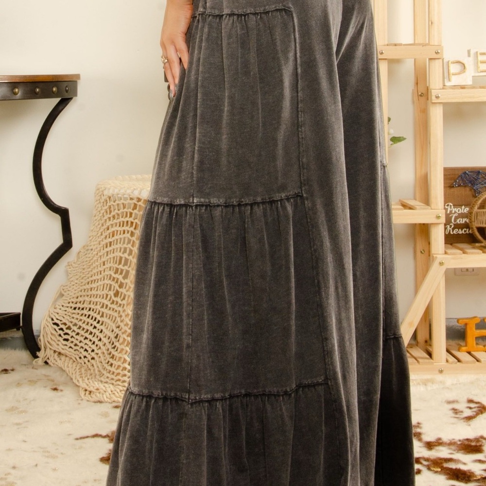 Blue Velvet Black Wide-Leg Tiered Pants - Picture 2 of 3